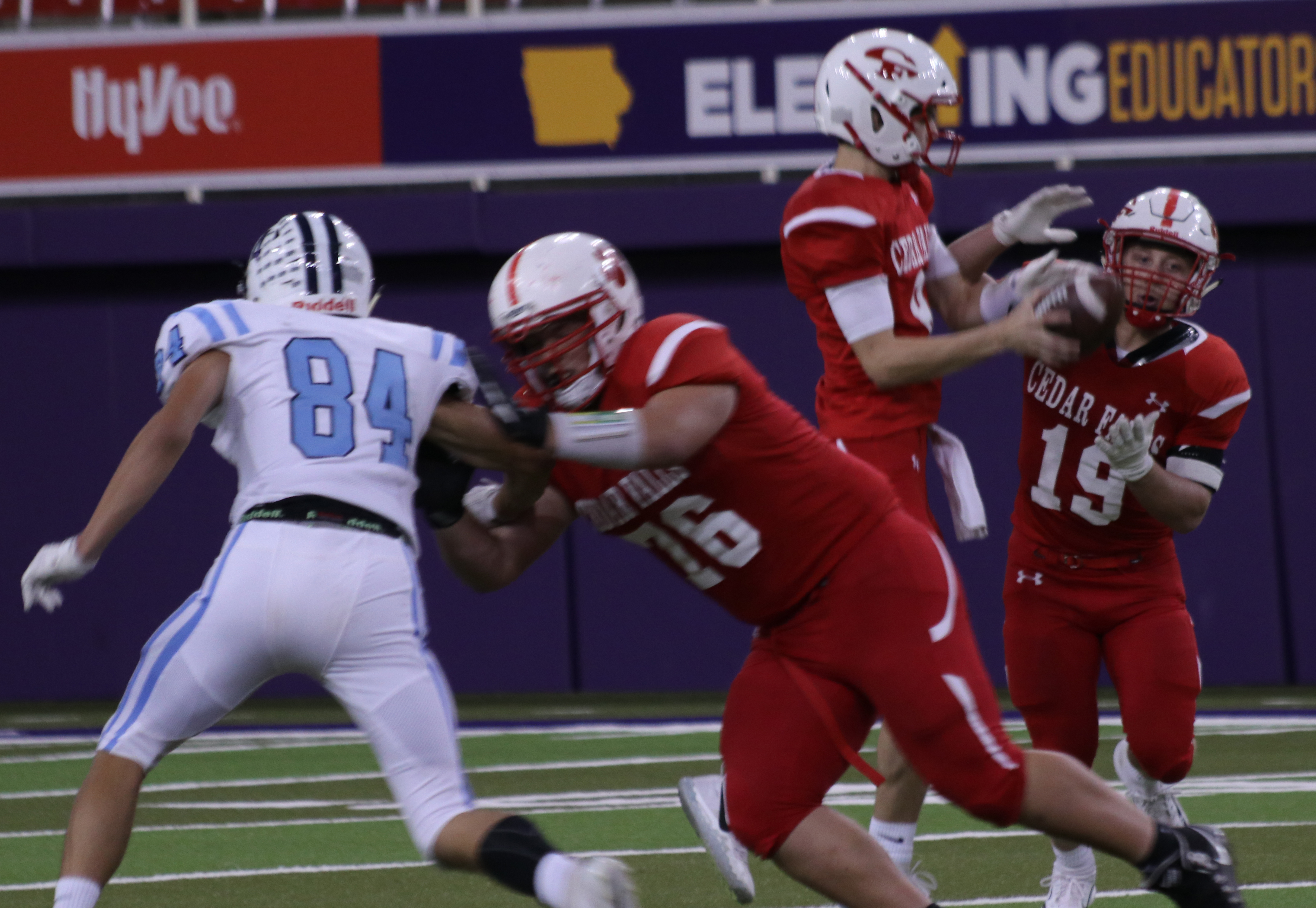The football team beat the J-Hawks at the homecoming game at the UNI Dome on Friday, Sept. 28.